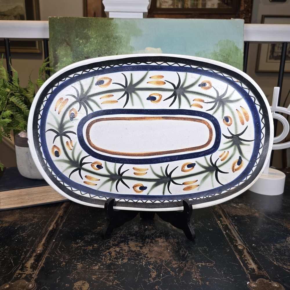 Vintage Hand-Painted French Beraluc Quimper Style Oval Ceramic Serving Platter
